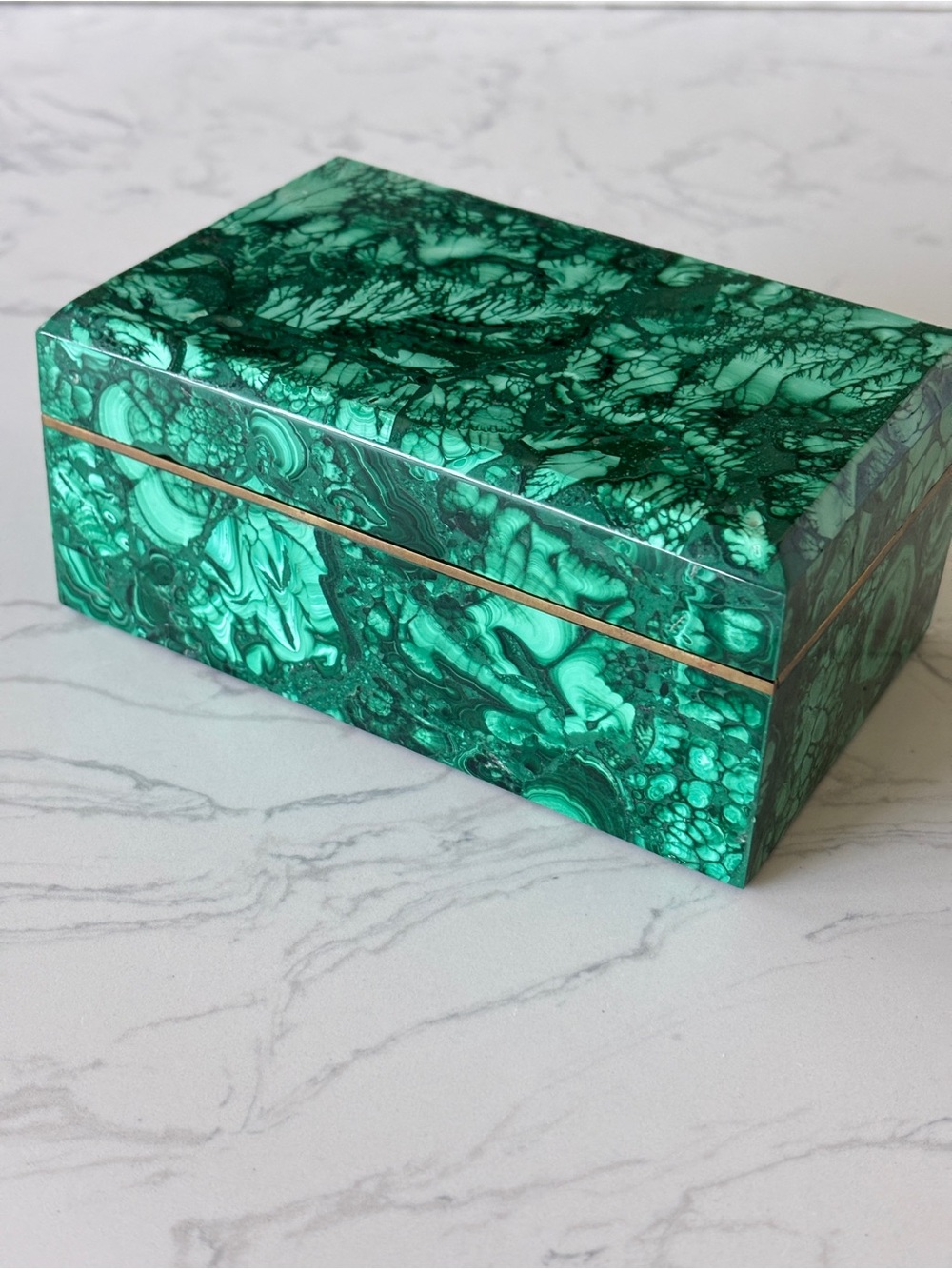 Vintage Malachite Stone Handcrafted Trinket Box - Picture 10 of 13